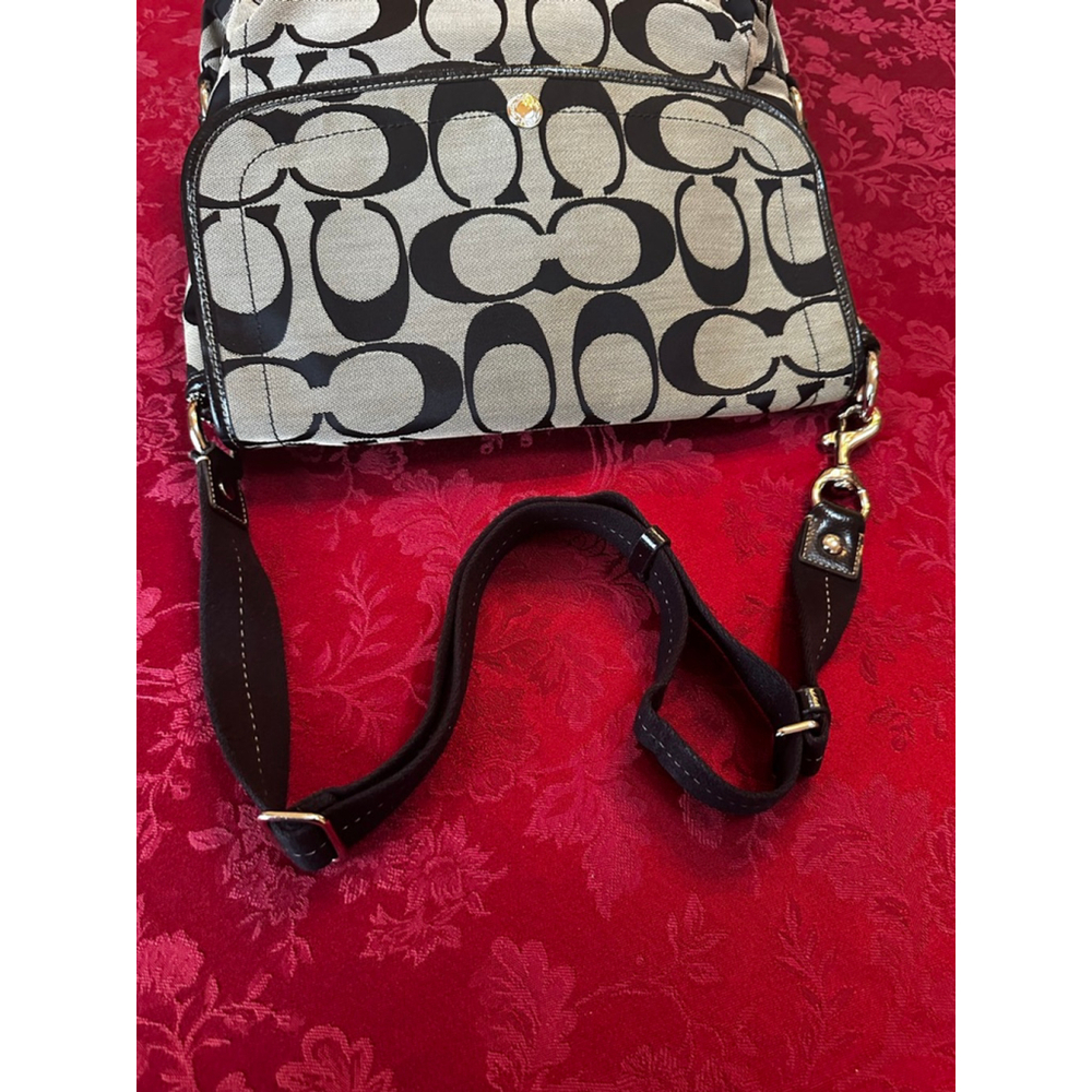 Coach Black & Beige Leather & Sig Canvas Messenger Shoulder / Crossbody Bag - Picture 5 of 16